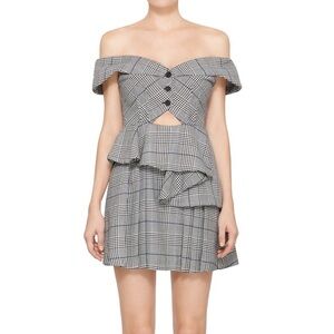 Self-Portrait Plaid Checkered Off Shoulder Mini Dress Size 0